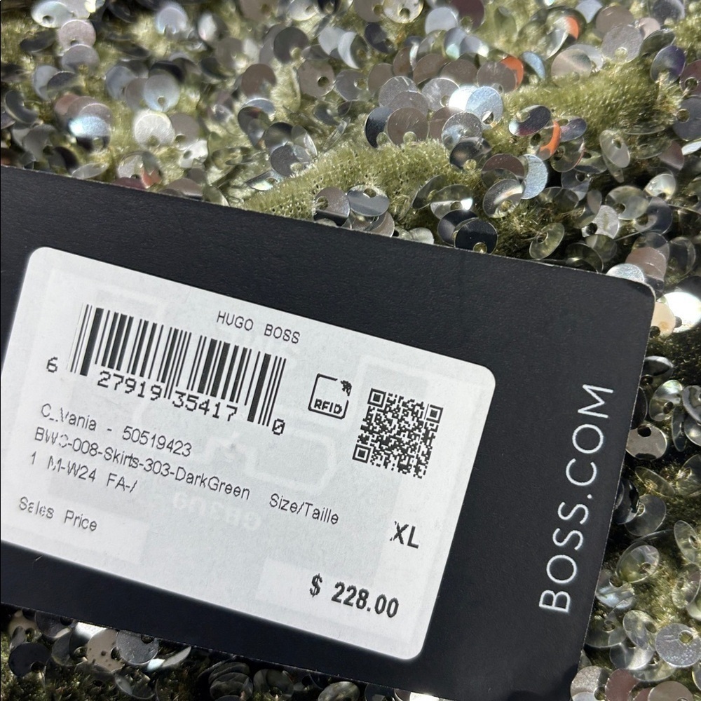 HUGO Boss  Black and Silver GREEN Ombre SEQUENCE  BACK ZIP UP lined SKIRT XL - Picture 4 of 9